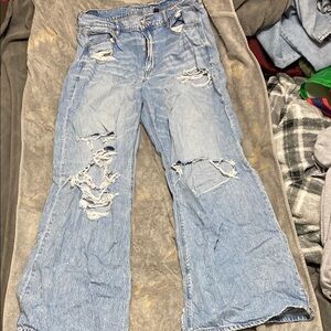 Super High Rise Baggy Wide Leg Distressed Jean